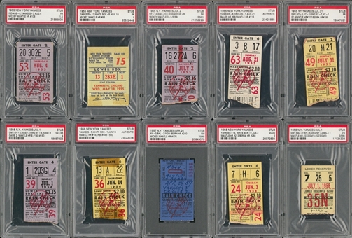 1955-58 Mickey Mantle Home Run Ticket Stub Collection- Lot of 10 (PSA)